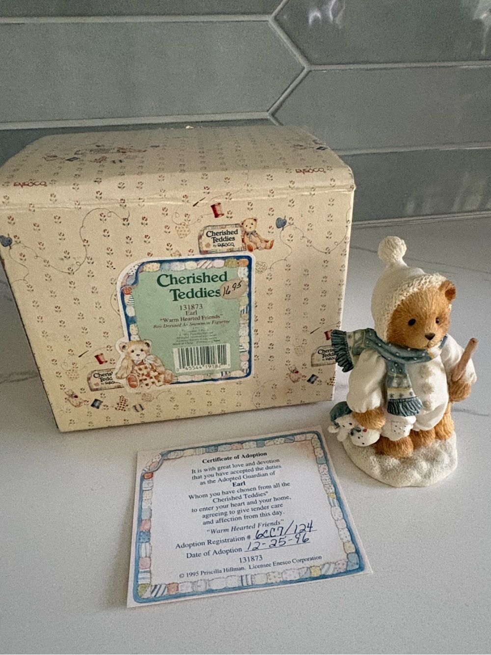 Vintage Enesco 1995 Cherished Teddies "Earl Warm Hearted Friends" Figure #131873